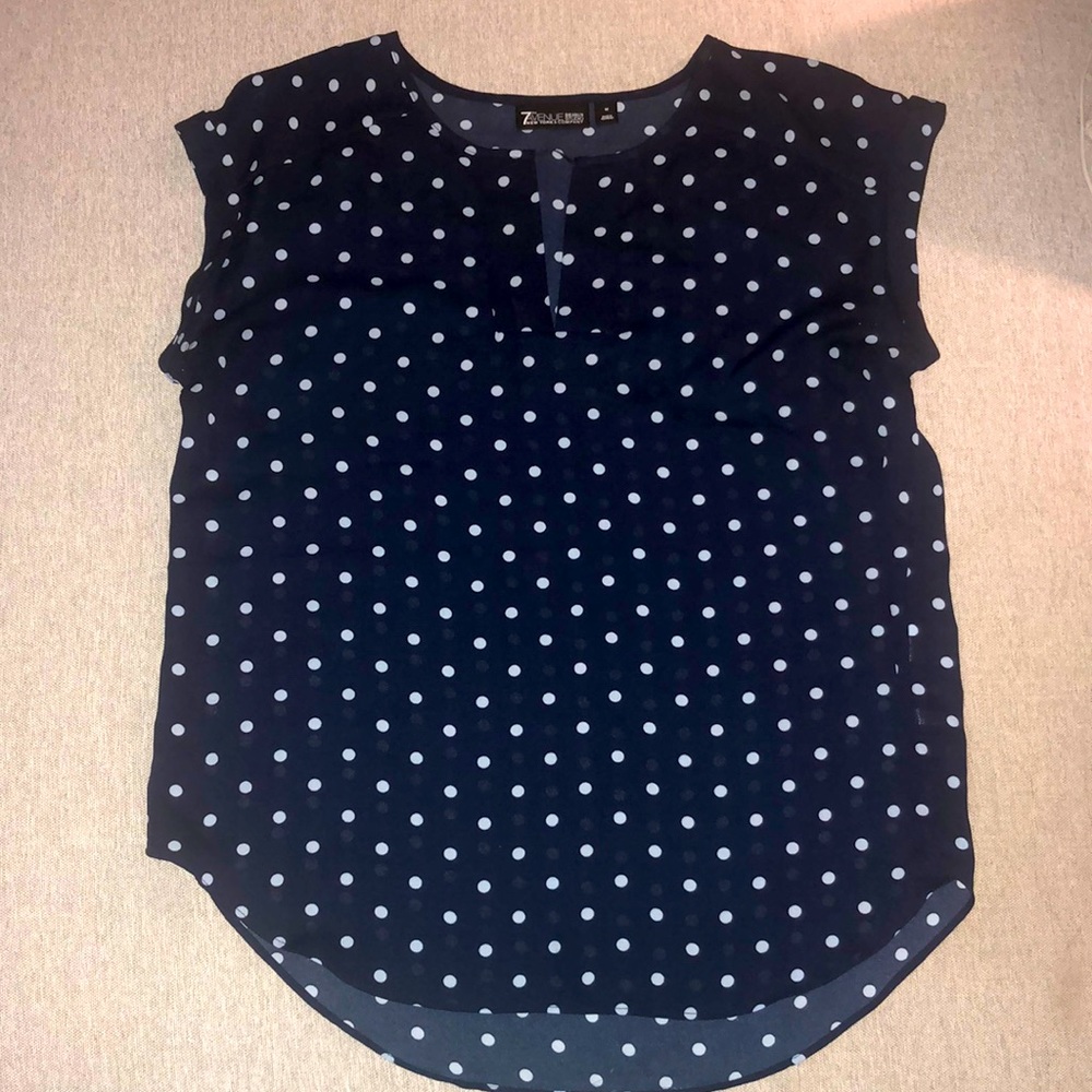 Navy and baby blue poka dot blouse